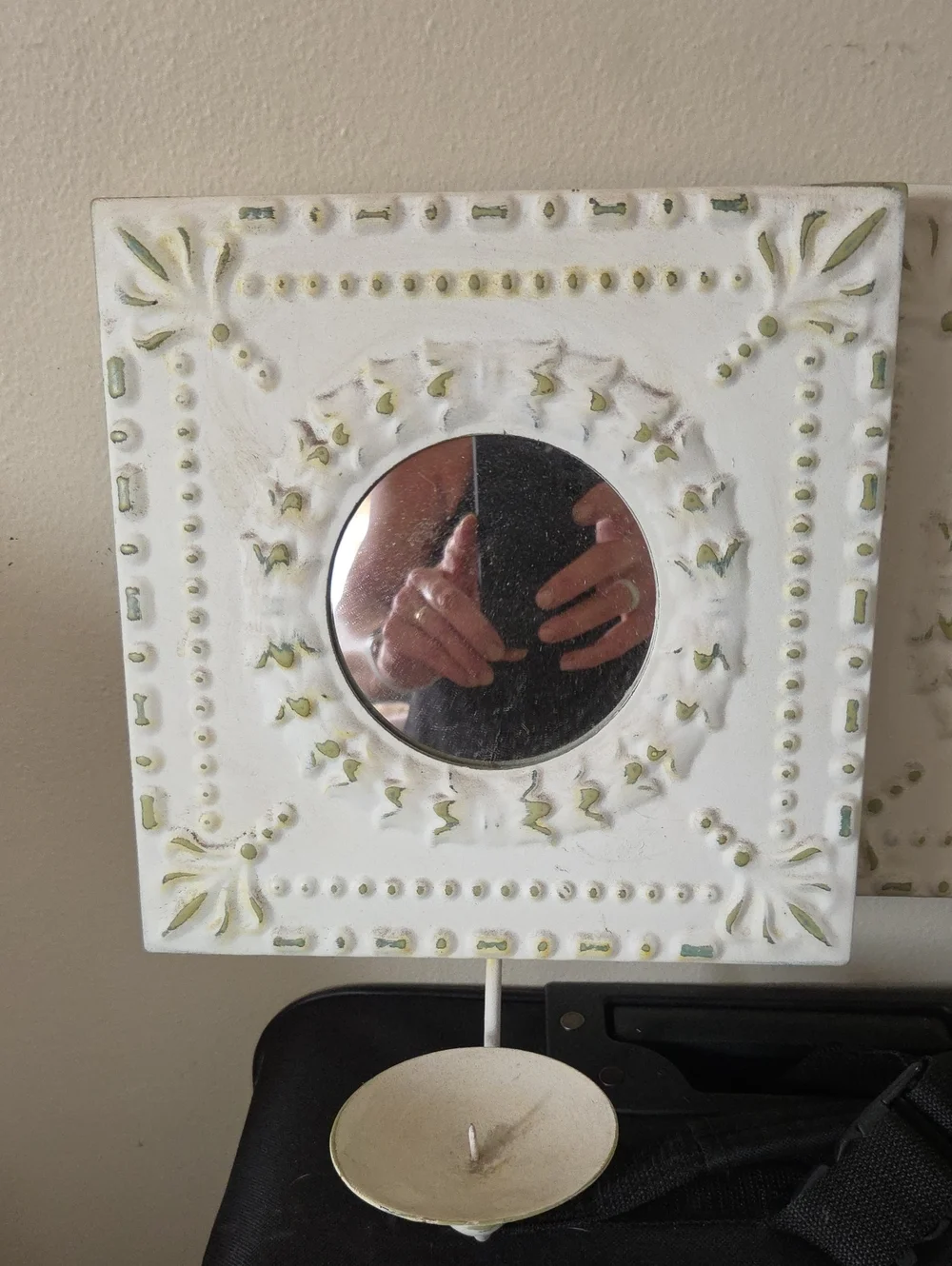 Hand Painted Decorative White Distressed Square Wall Mirrors with Candle Holders